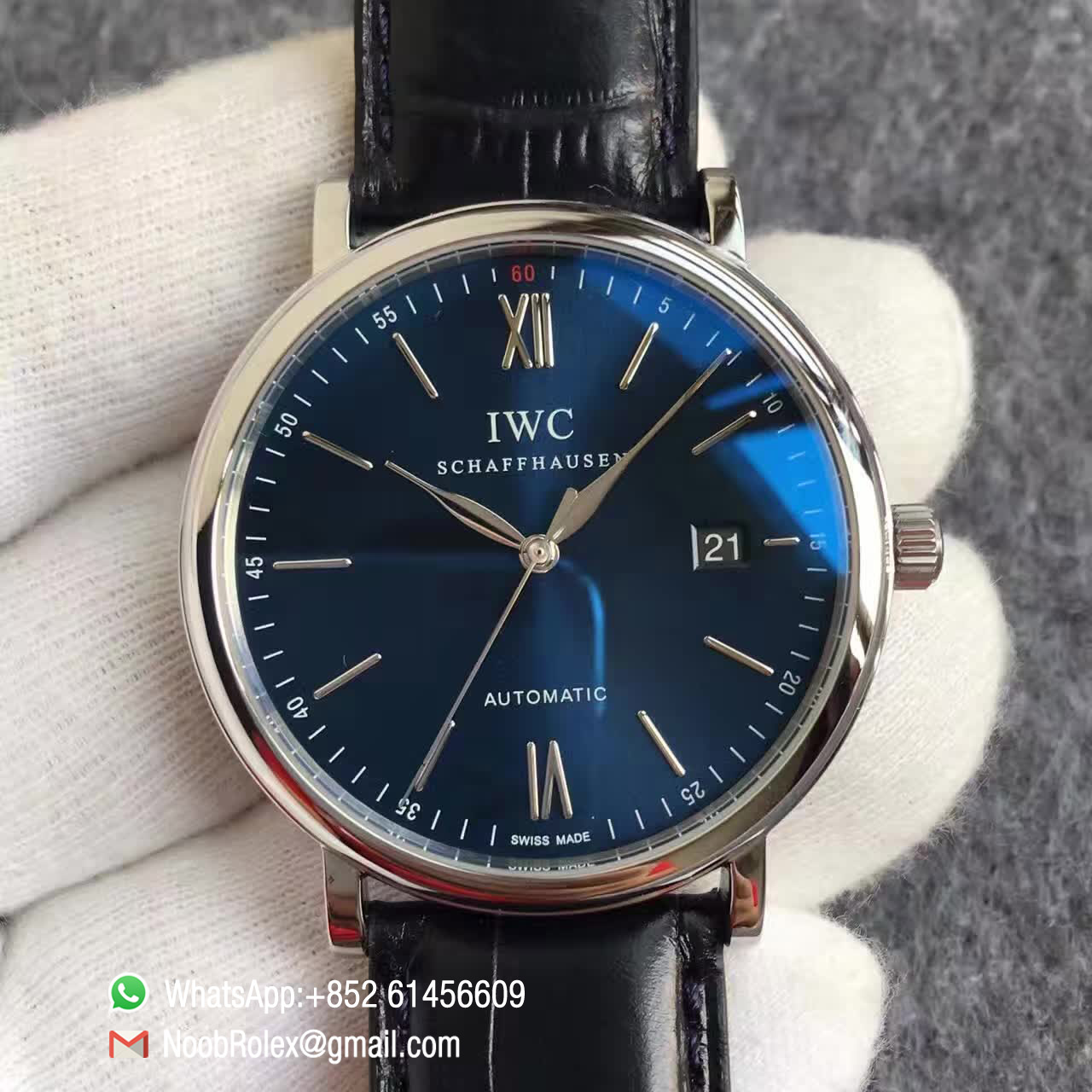 IWC Portofino Automatic Watch IW356405 Stainless Steel Case MK Factory V4 Best Edition Blue Dial On Black Leather Strap Asian 2892 Movement