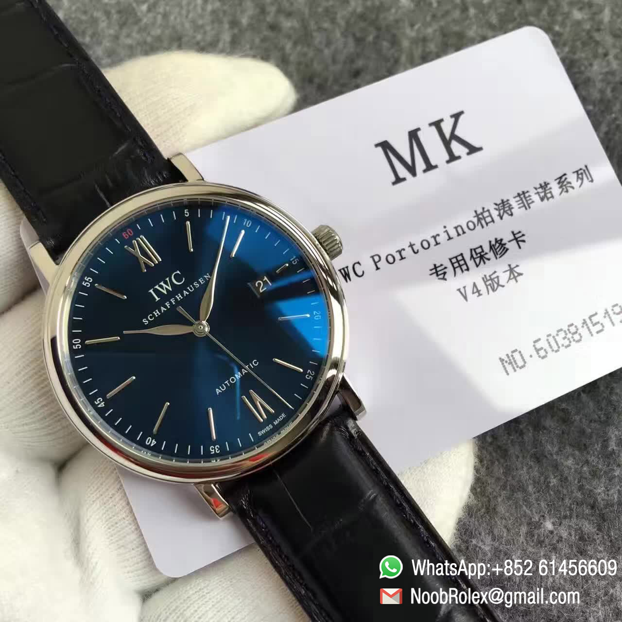 IWC Portofino Automatic Watch IW356405 Stainless Steel Case MK Factory V4 Best Edition Blue Dial On Black Leather Strap Asian 2892 Movement