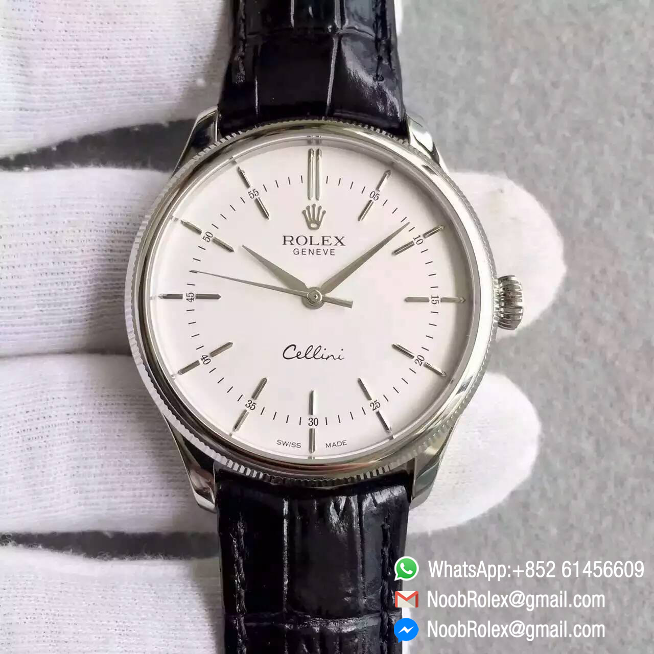 Rolex Cellini 50509 Steel Case White Dial on Black Leather Strap Asian Clone 3132 Automatic Movement MK Replica V2 Best Quality