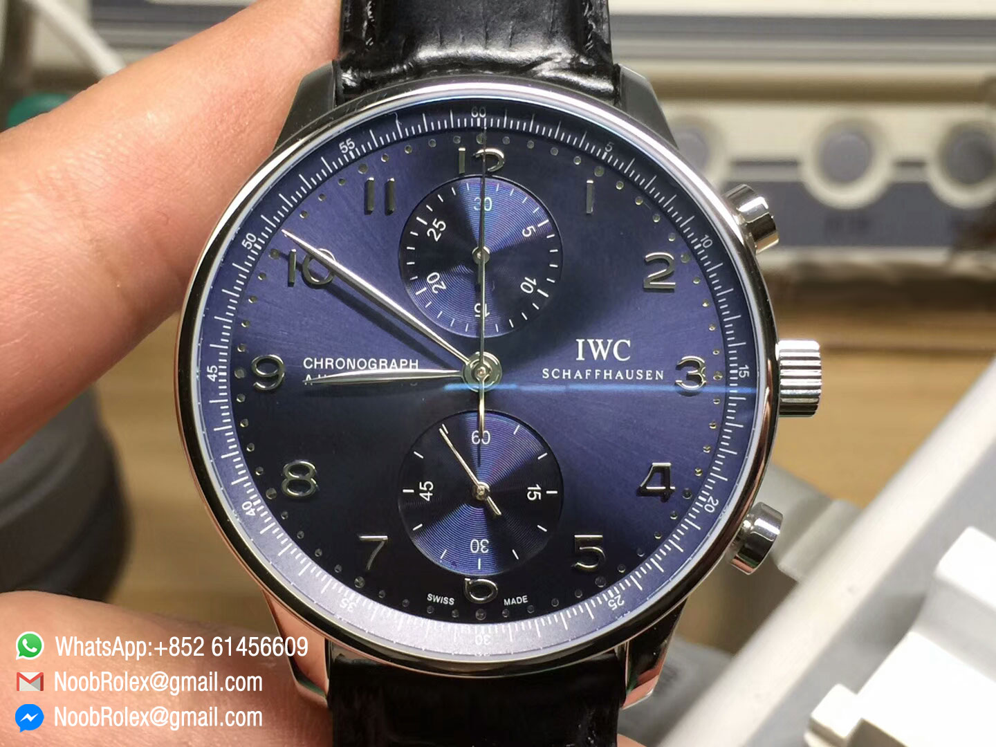 IWC Portuguese Chrono IW371447 Blue Dial Black Leather Strap A7750 ZF Best Edition on Same Thickness as Genuine