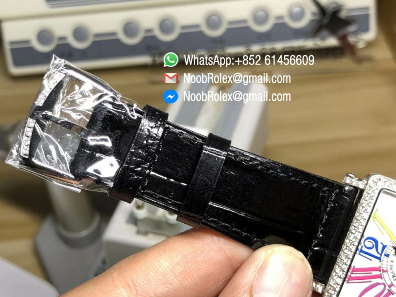 Master Square Ladies Watch White Color Markers Dial Diamonds Bezel on Black Leather Strap Swiss Quartz GF Best Edition