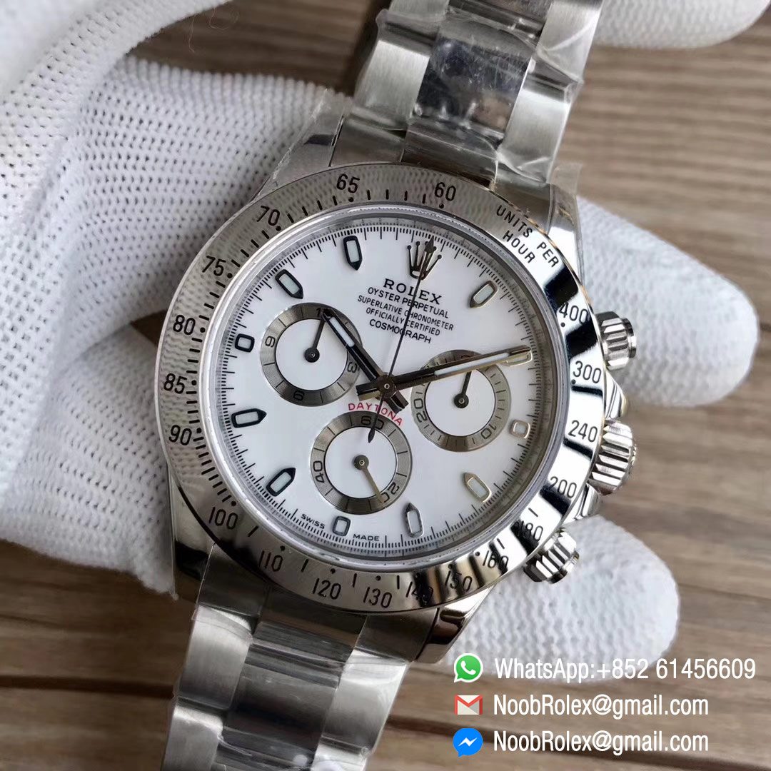 Noob Daytona 116520 Steel Case and Bezel While Dial Same thickness as genuine 2018 Best Edition with SA4130