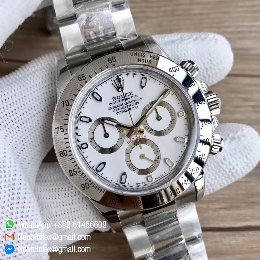 Noob Daytona 116520 Steel Case and Bezel While Dial Same thickness as genuine 2018 Best Edition with SA4130