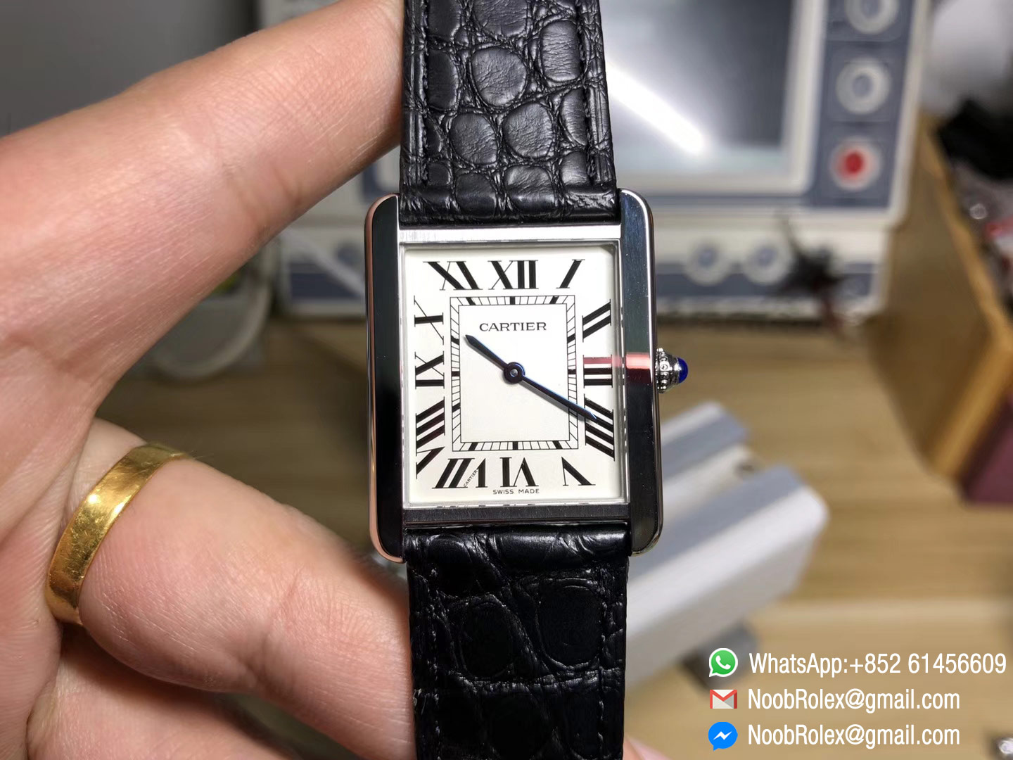 Tank Solo Lady Watch W5200005 Steel Case 1:1 Top Level Quality White Dial on Black Leather Strap Ronda Quartz