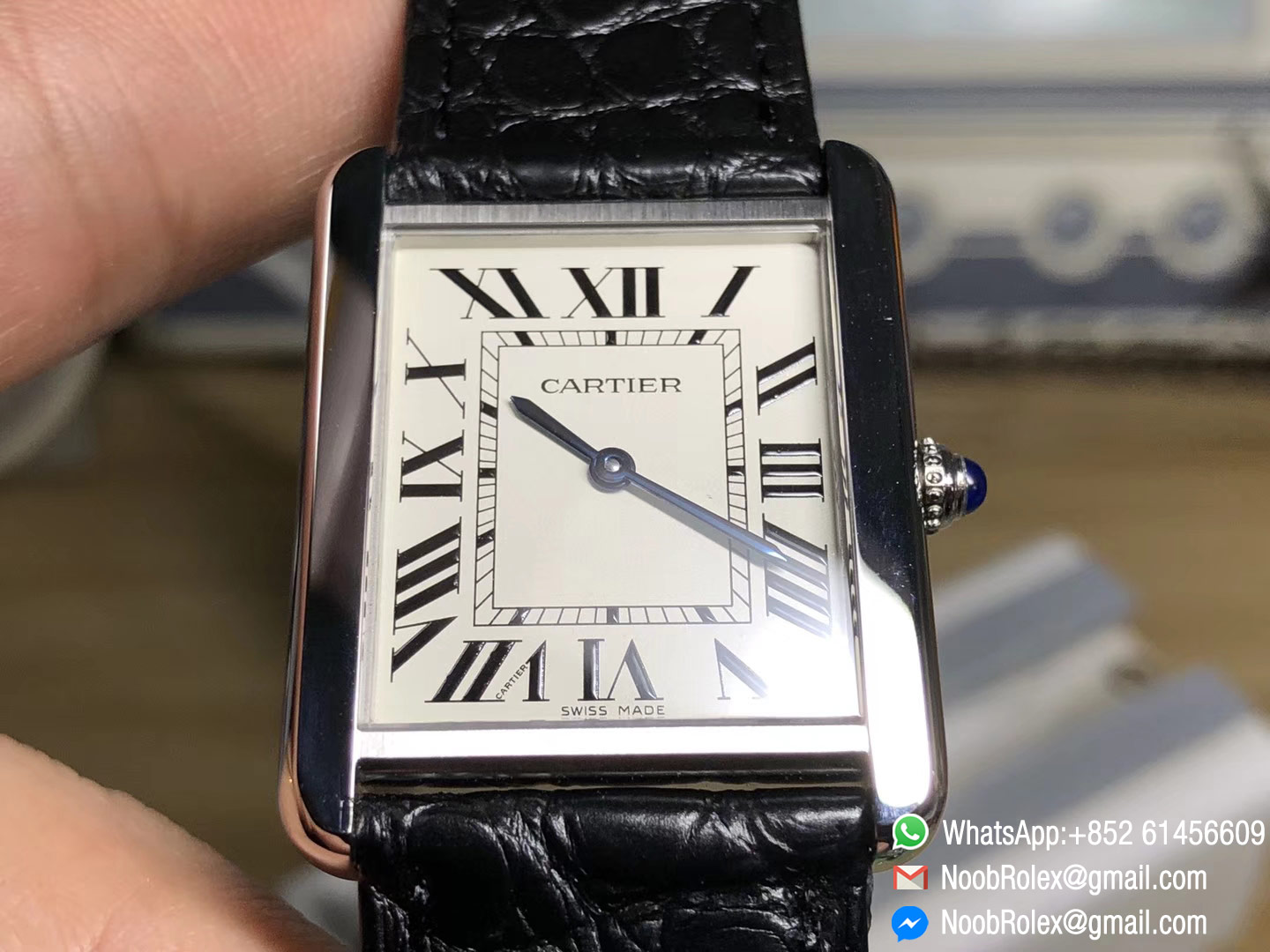 Tank Solo Lady Watch W5200005 Steel Case 1:1 Top Level Quality White Dial on Black Leather Strap Ronda Quartz