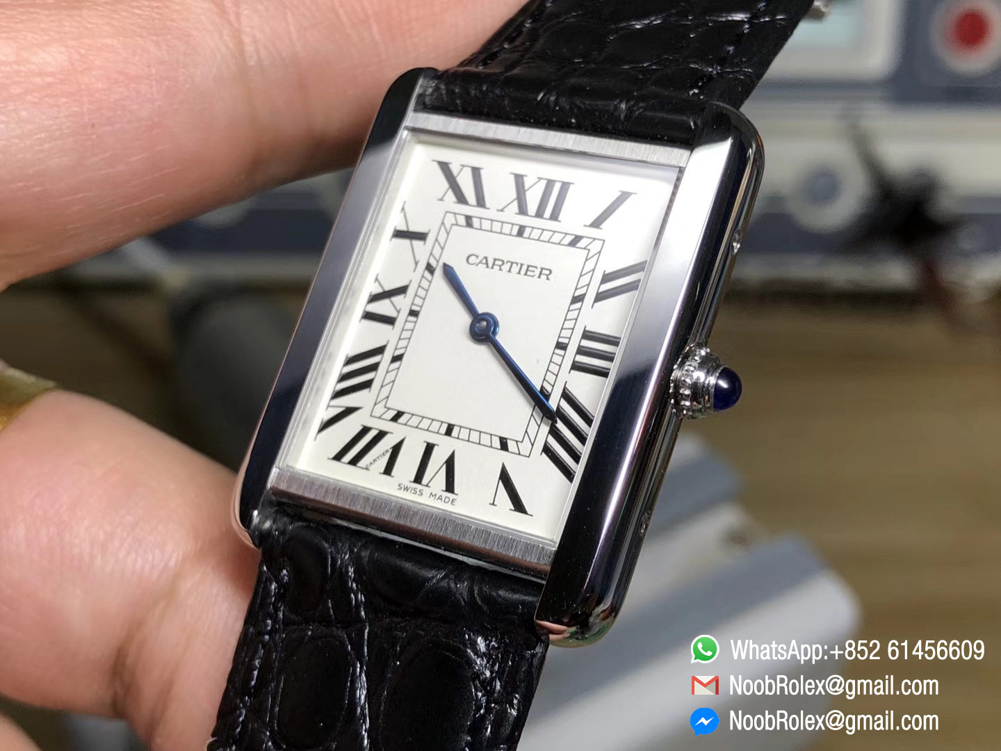 Tank Solo Lady Watch W5200005 Steel Case 1:1 Top Level Quality White Dial on Black Leather Strap Ronda Quartz