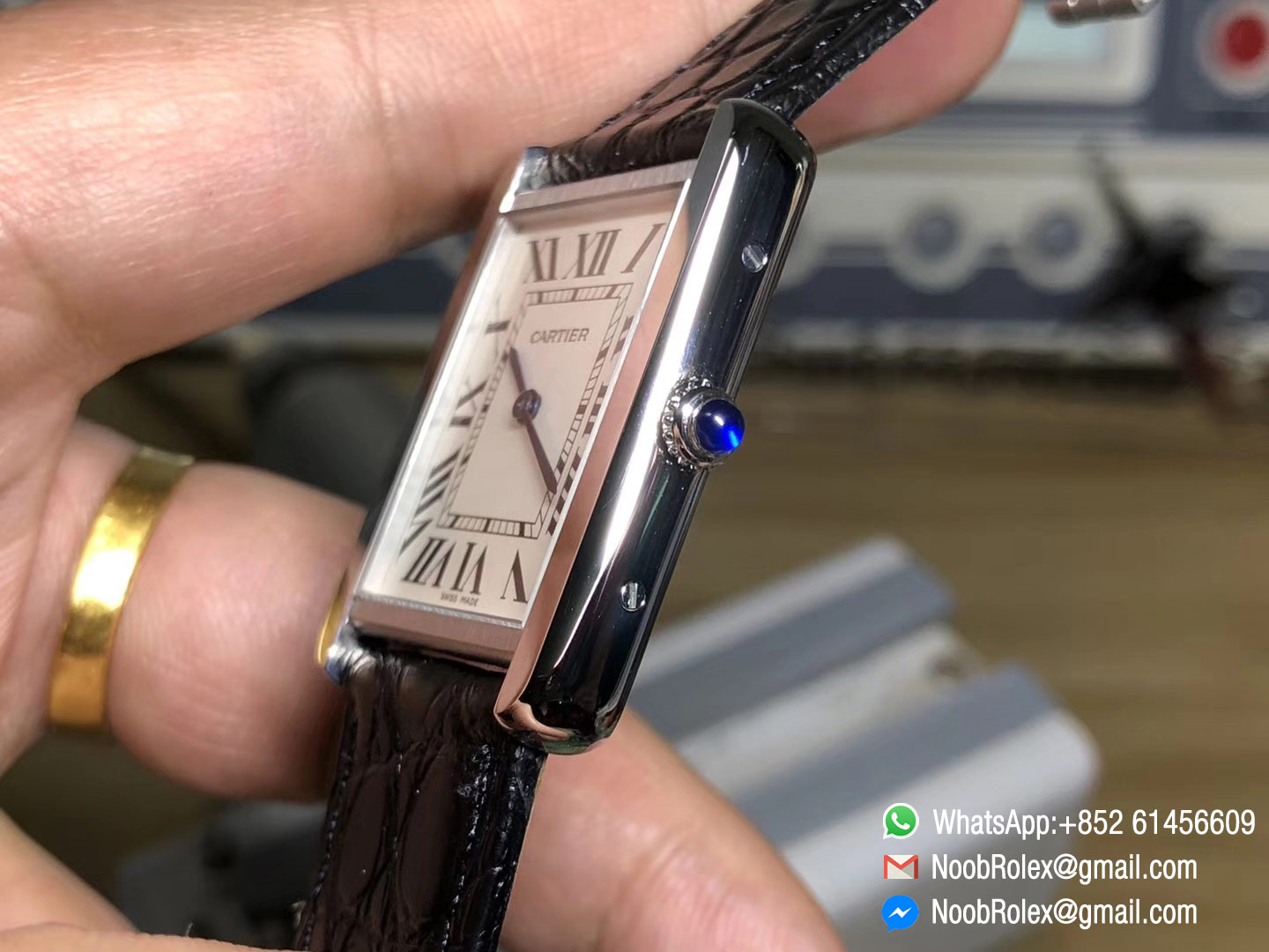 Tank Solo Lady Watch W5200005 Steel Case 1:1 Top Level Quality White Dial on Black Leather Strap Ronda Quartz