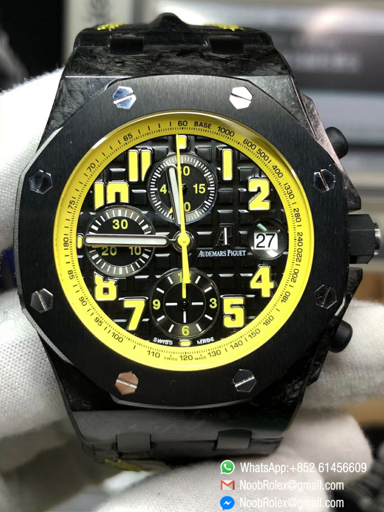 AP Royal Oak Offshore Chronograph Watch 26176FO Bumble Bee Forged Carbon Case Leather Strap A7750 JF