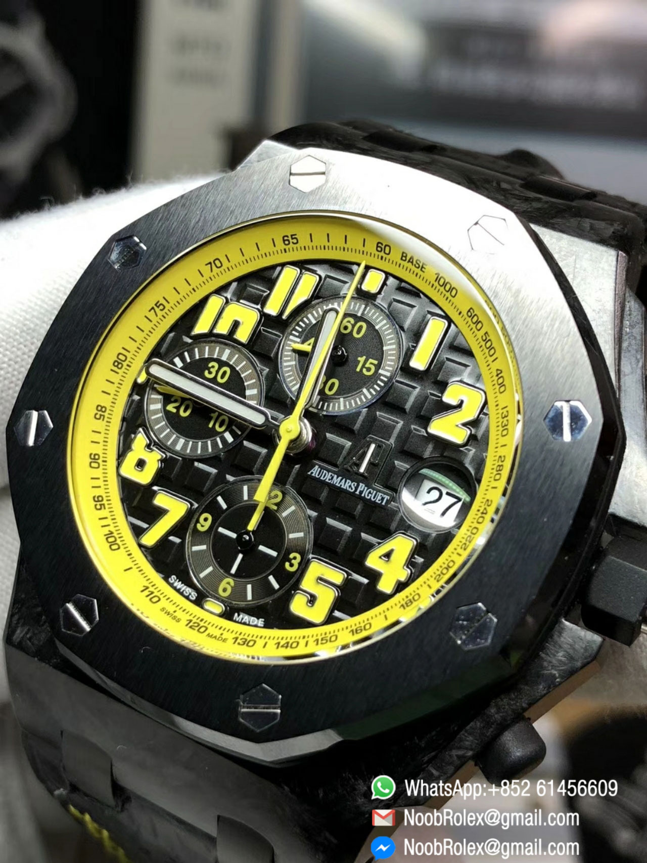 AP Royal Oak Offshore Chronograph Watch 26176FO Bumble Bee Forged Carbon Case Leather Strap A7750 JF