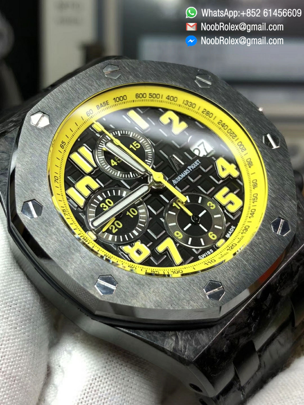 AP Royal Oak Offshore Chronograph Watch 26176FO Bumble Bee Forged Carbon Case Leather Strap A7750 JF