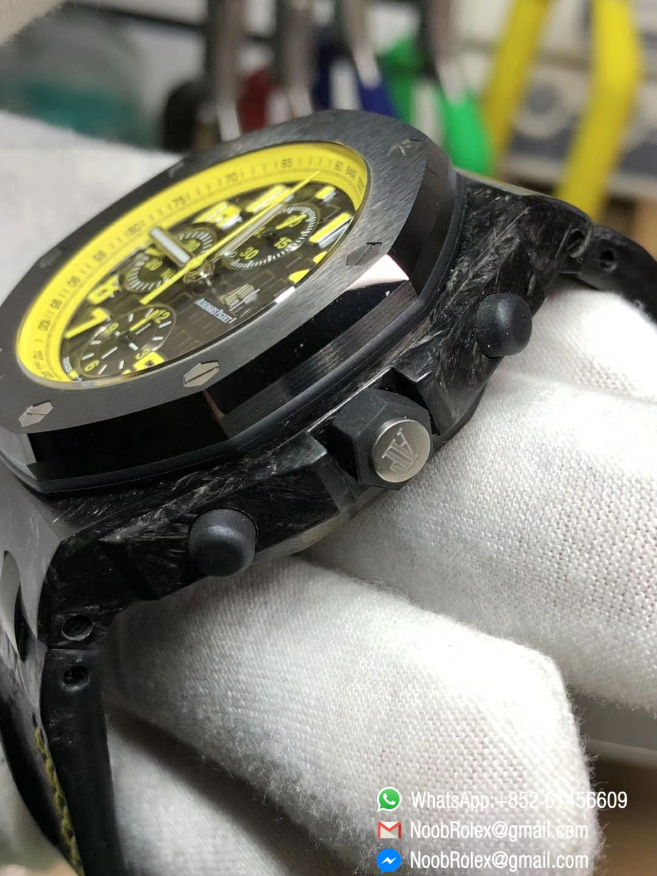 AP Royal Oak Offshore Chronograph Watch 26176FO Bumble Bee Forged Carbon Case Leather Strap A7750 JF