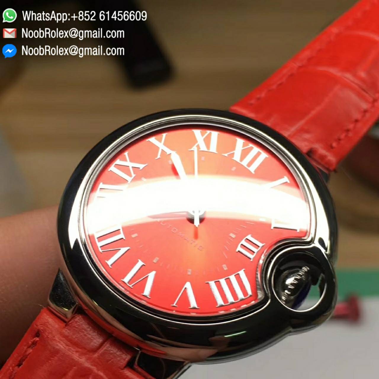 Ballon Bleu De Cartier Lady Watch 33MM W6920071 Stainless Steel Red Dial Seiko NH05A TW High Quality Replica