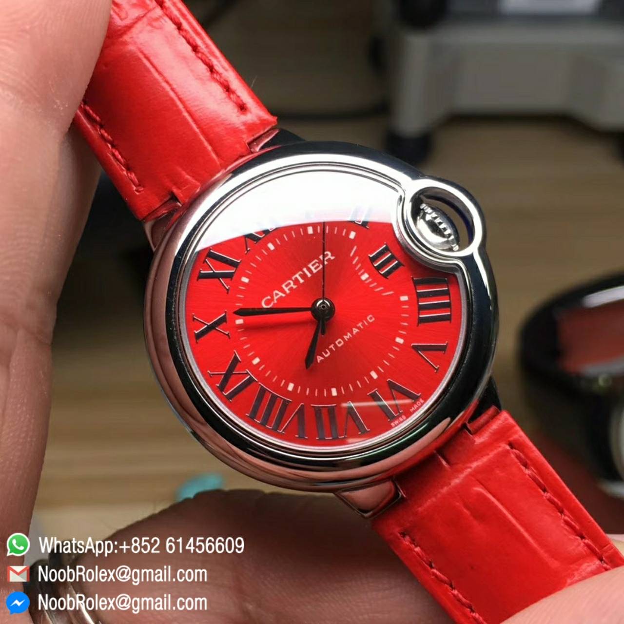 Ballon Bleu De Cartier Lady Watch 33MM W6920071 Stainless Steel Red Dial Seiko NH05A TW High Quality Replica