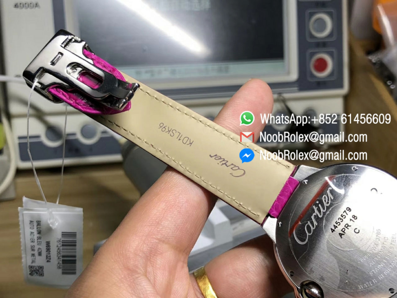 Ballon Bleu De Watch Diamonds Bezel Large Size 42mm Silver Textured Dial on Pink Croco Strap ETA2892