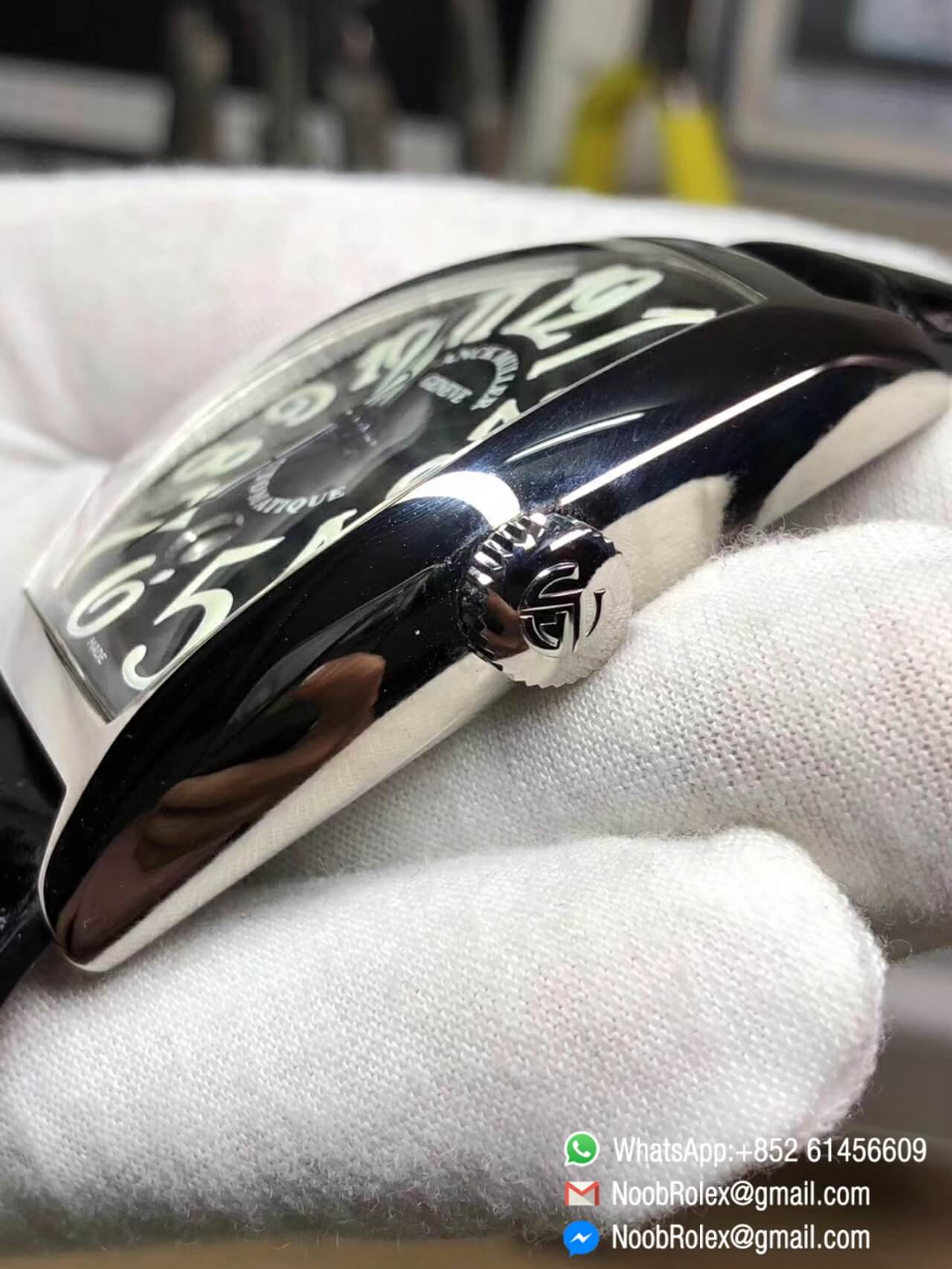 Franck Muller Casablanca Date 8880 C DT Watch Stainless Steel Case GF 1:1 Best Edition Black Dial on Black Leather Strap A2824