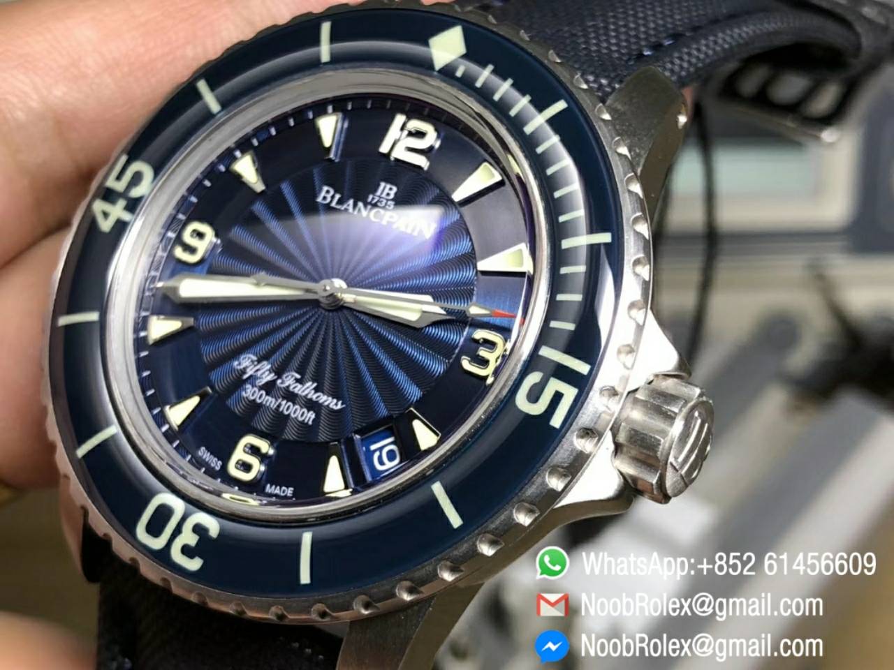 Fifty Fathoms Titanium Case ZF 1:1 Best Edition Blue Dial on Sail-canvas Strap Asian Clone 1315 movement