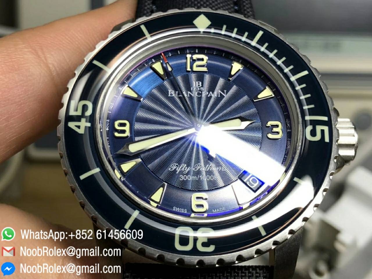 Fifty Fathoms Titanium Case ZF 1:1 Best Edition Blue Dial on Sail-canvas Strap Asian Clone 1315 movement