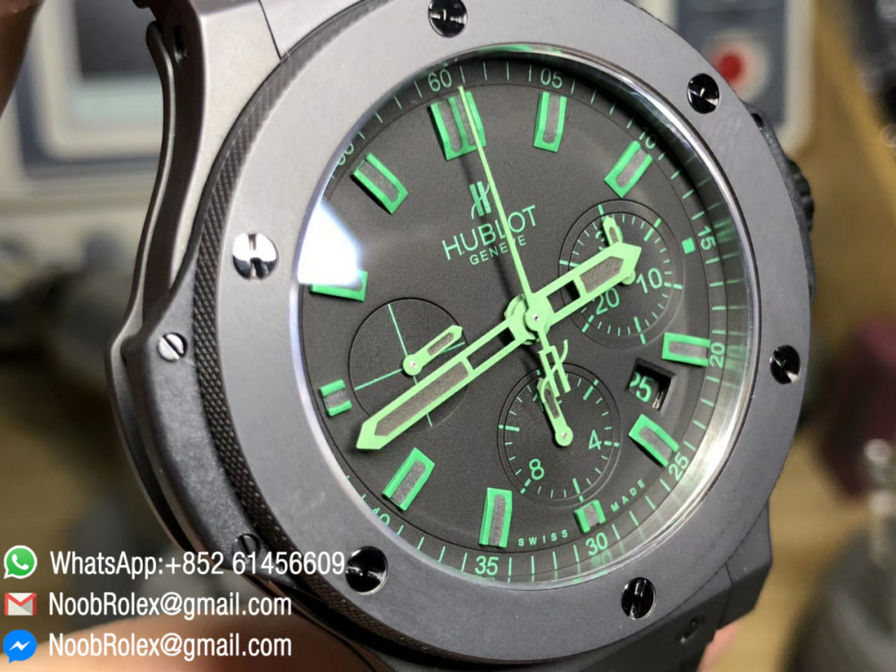 Hublot Big Bang Full Ceramic Evolution Green Magic on Gummy Strap HUB4104
