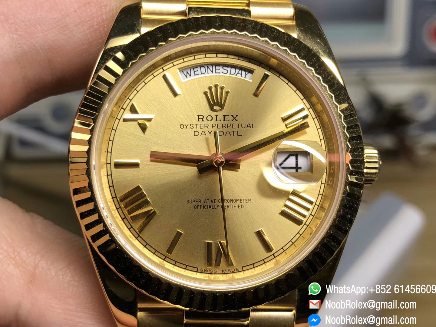 Noob Rolex Day-Date II 228238 Yellow Gold Case & Bracelet Yellow Gold Dial Roman Markers A3255 1:1 Top Quality