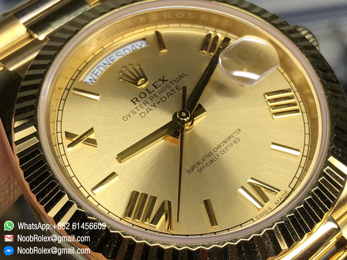 Noob Rolex Day-Date II 228238 Yellow Gold Case & Bracelet Yellow Gold Dial Roman Markers A3255 1:1 Top Quality