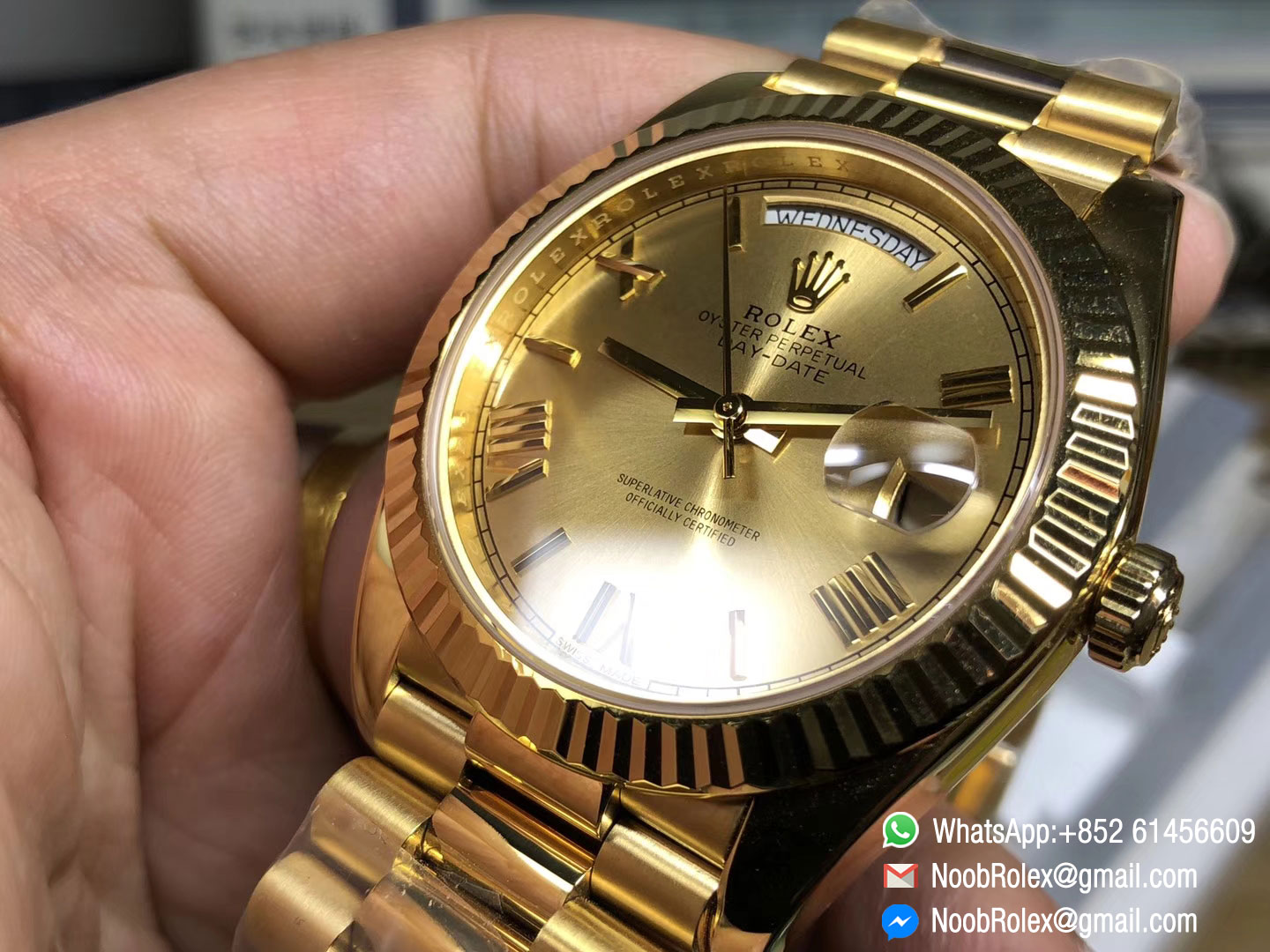 Noob Rolex Day-Date II 228238 Yellow Gold Case & Bracelet Yellow Gold Dial Roman Markers A3255 1:1 Top Quality