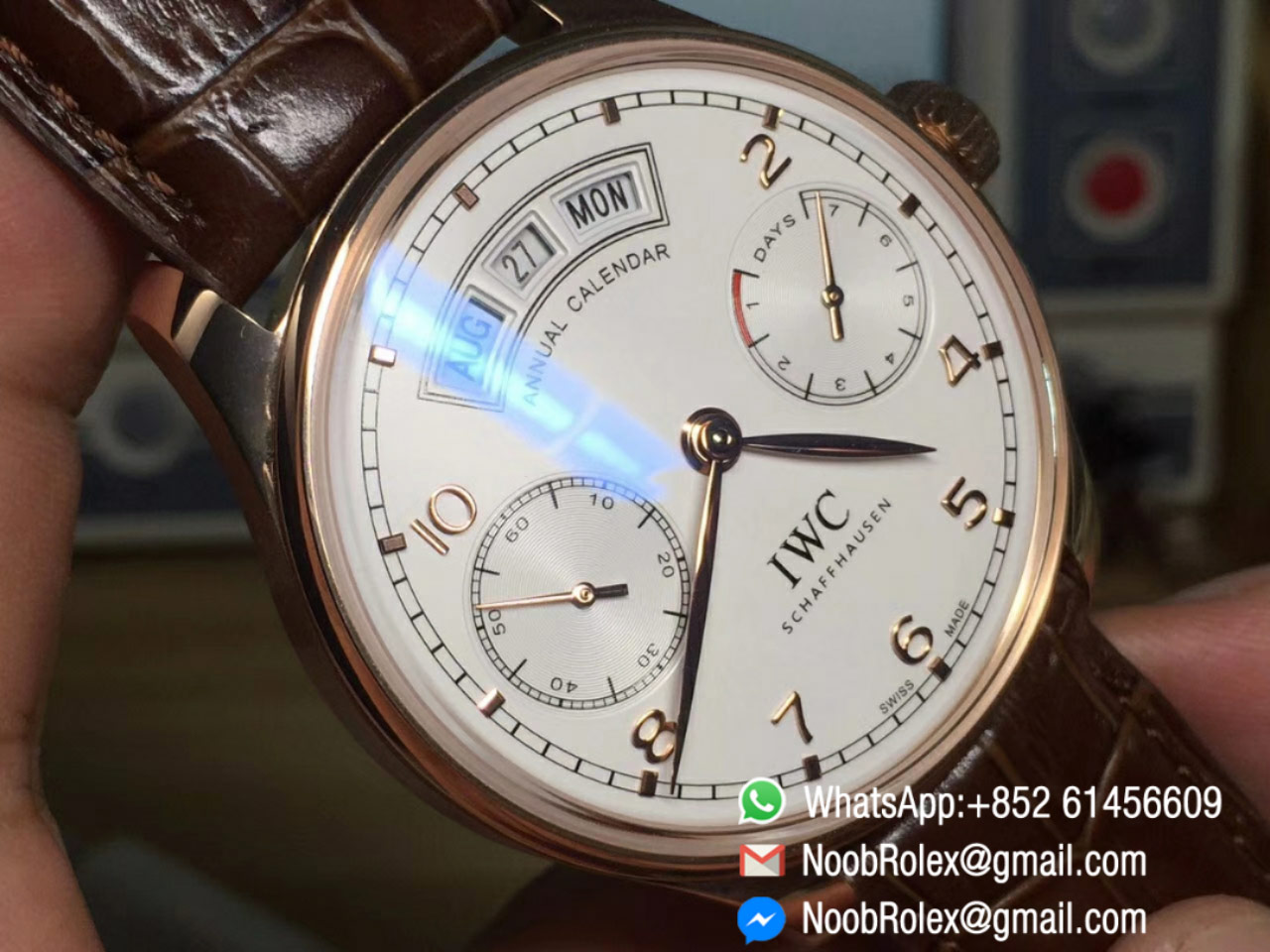 Portuguese Power Reserve Annual Calendar Rose Gold IW503504 White Dial on Black Leather Strap A52850 YLF 1:1 Quality