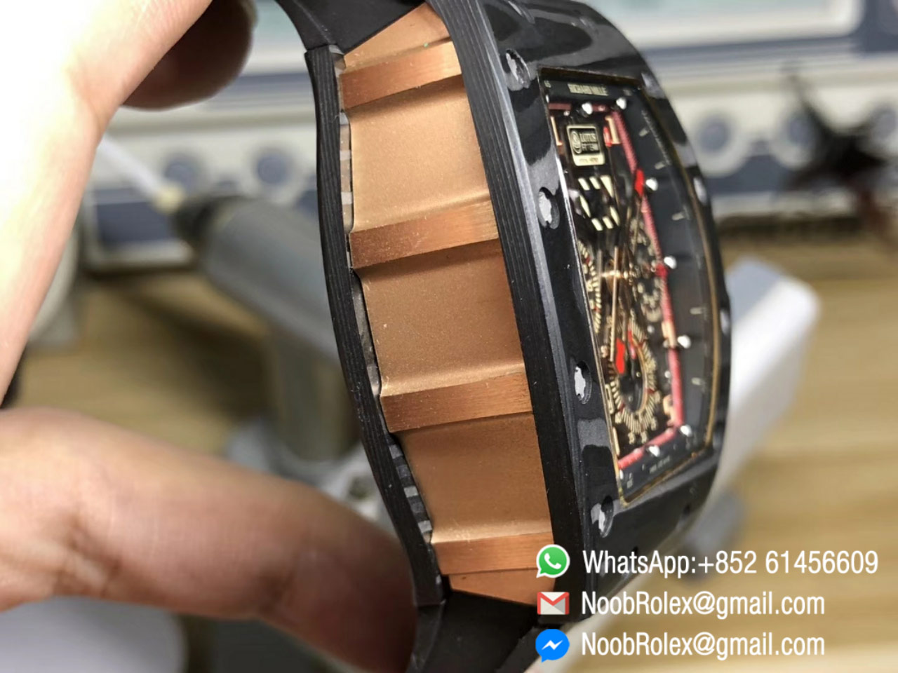 RM011 NTPT Lotus F1 Team Rose Gold Chronograph Crystal Skeleton Dial Red on Black Rubber Strap A7750 KVF