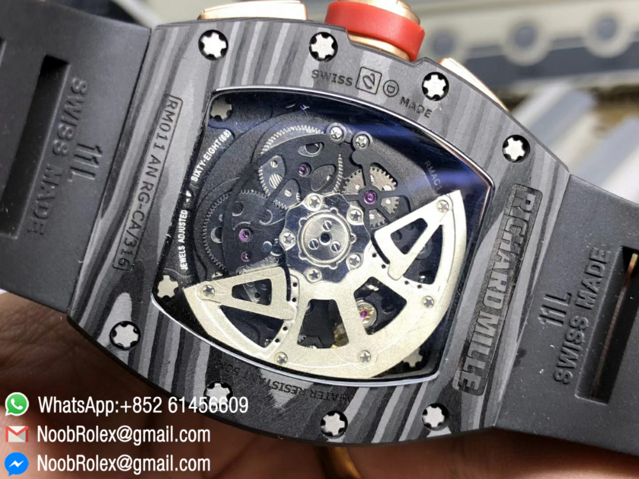 RM011 NTPT Lotus F1 Team Rose Gold Chronograph Crystal Skeleton Dial Red on Black Rubber Strap A7750 KVF