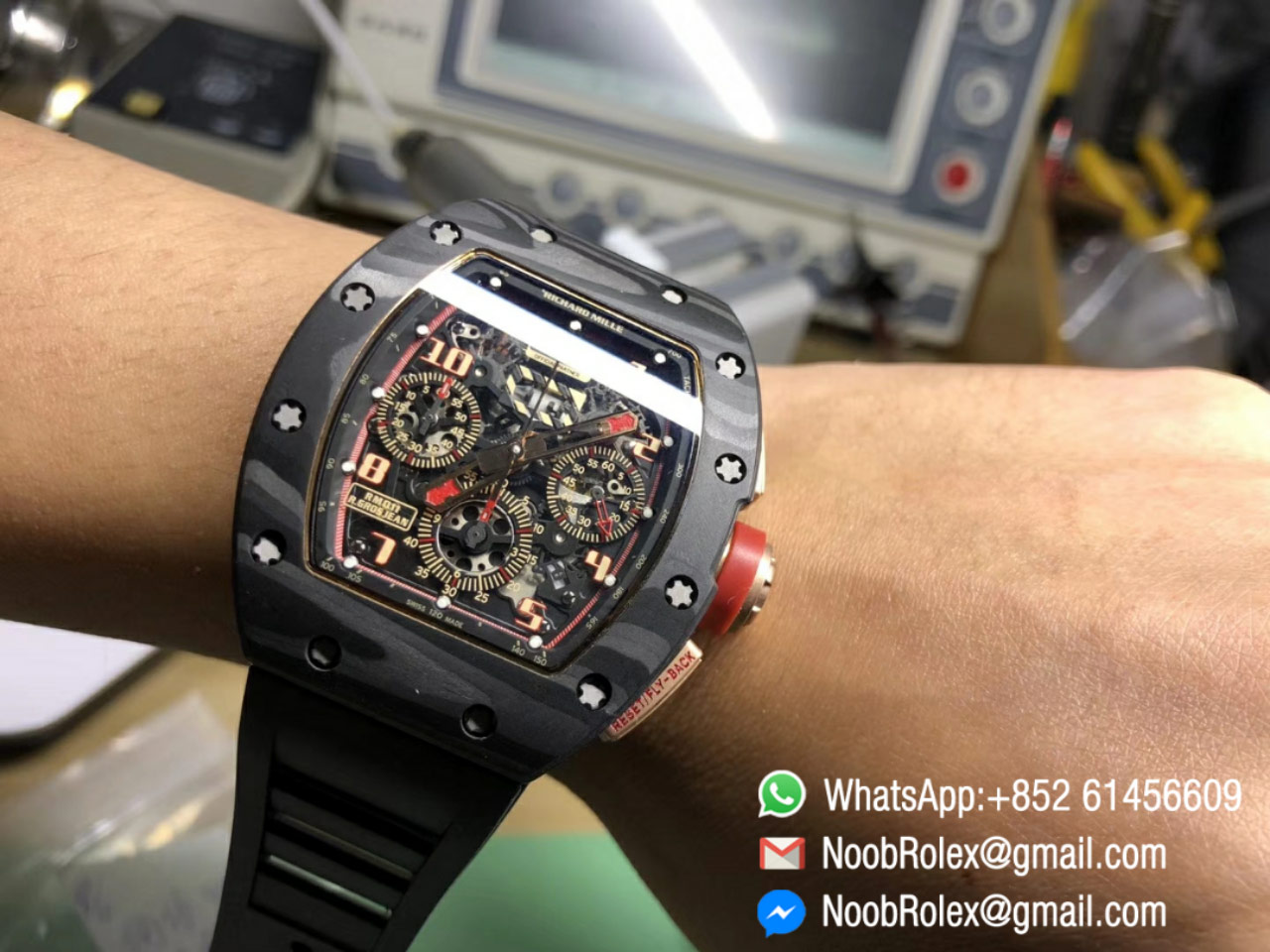 RM011 NTPT Lotus F1 Team Rose Gold Chronograph Crystal Skeleton Dial Red on Black Rubber Strap A7750 KVF
