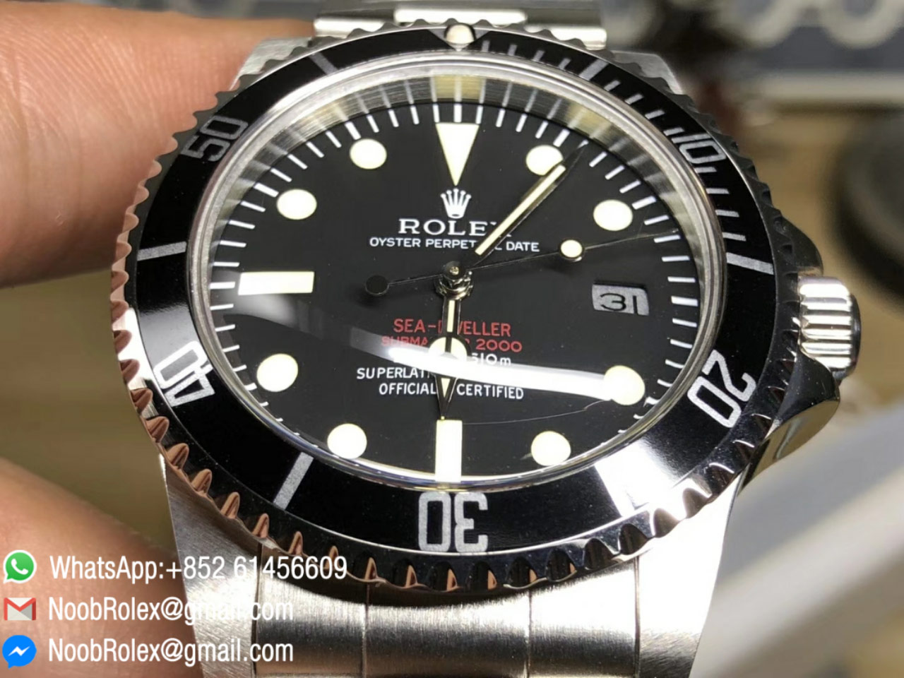 Rolex Vintage Sea-Dweller 1665 Double Red Yellow Lume Black Dial on Steel Bracelet A2836