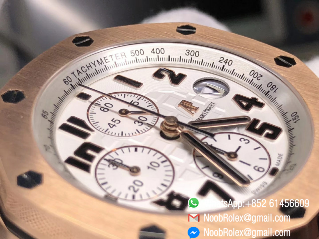 AP Royal Oak Offshore Chrono Watch 26170 Rose Gold Case & Bracelet White Dial A7750 JF