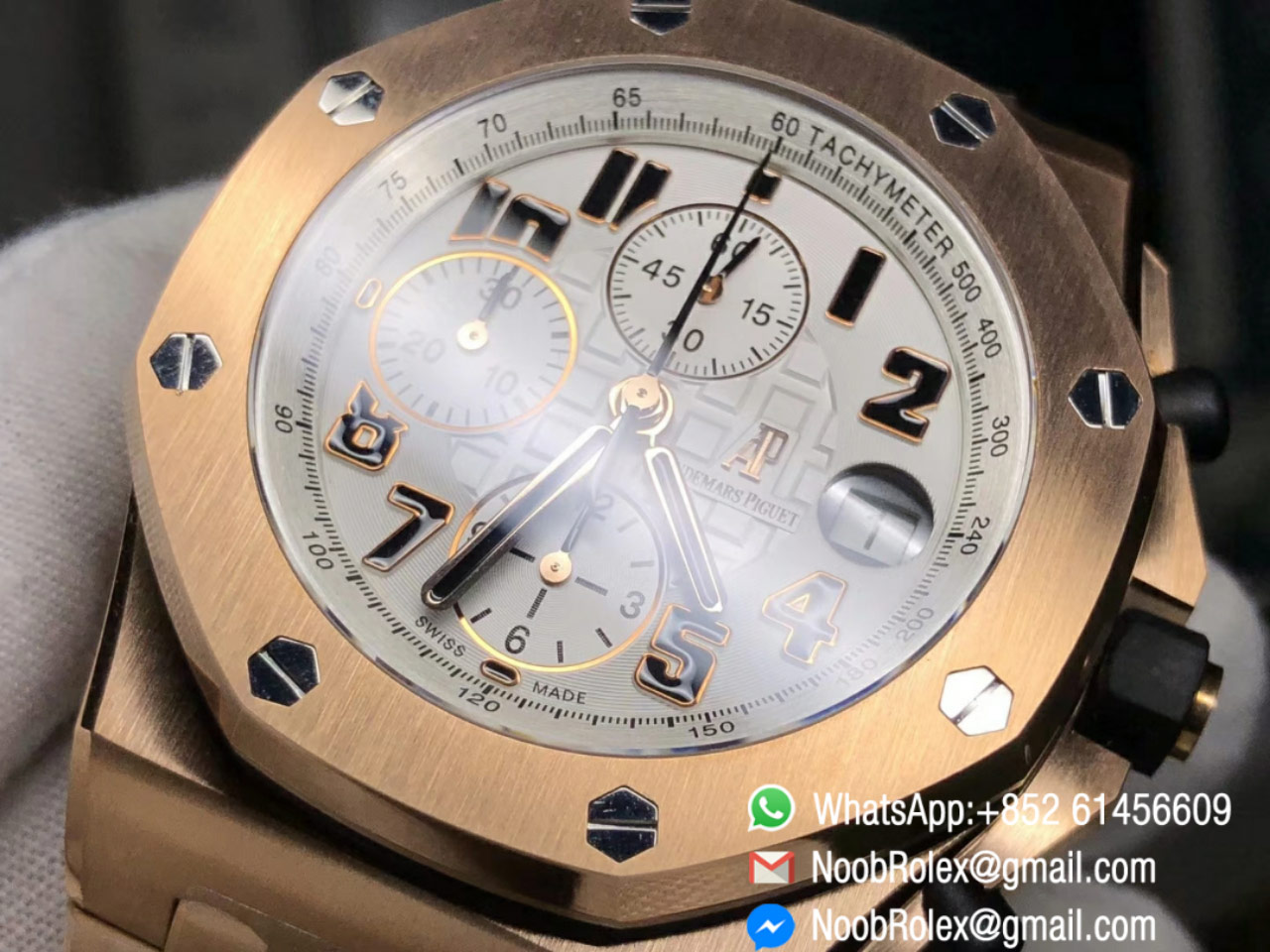 AP Royal Oak Offshore Chrono Watch 26170 Rose Gold Case & Bracelet White Dial A7750 JF