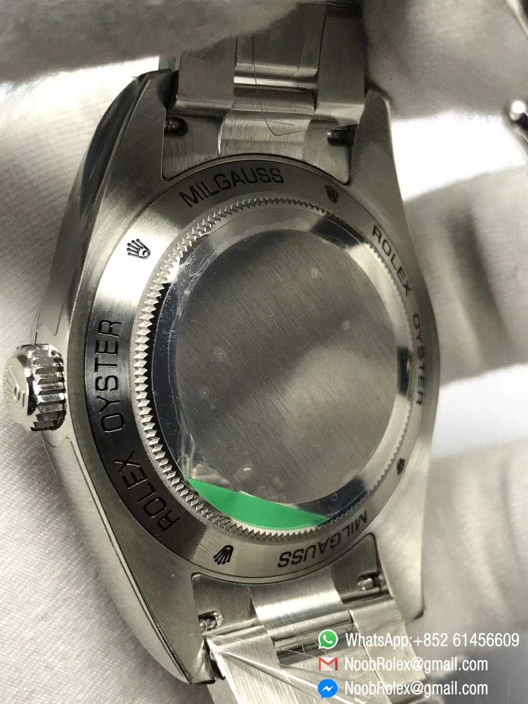 Top Fake Rolex Milgauss 116400GV Green Sapphire Blue Dial on Steel Bracelet SH3131 AR Factory