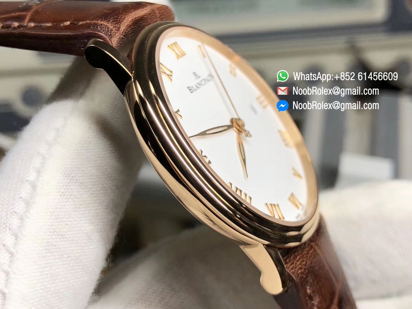 Blancpain Villeret 6651 Rose Gold Case White Dial on Brown Leather Strap A1151 ZF Best Edition