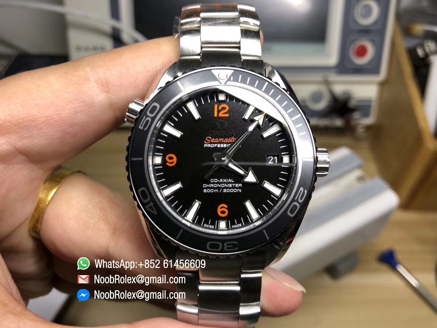 Planet Ocean Professional Ceramic Bezel 45mm 1:1 OMF Best Edition Orange Marker on SS Bracelet A8500 (Black Balance Wheel)