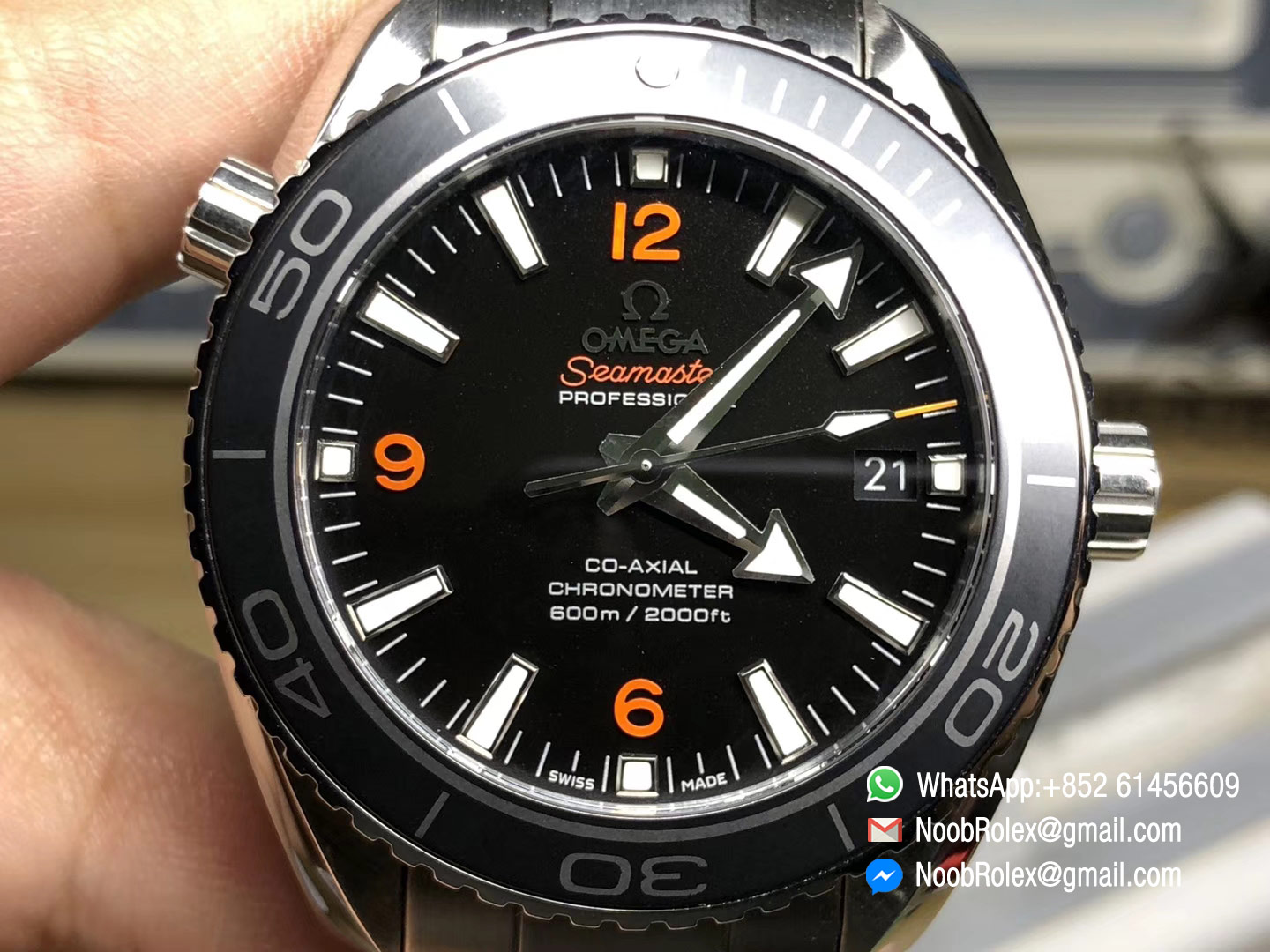 Planet Ocean Professional Ceramic Bezel 45mm 1:1 OMF Best Edition Orange Marker on SS Bracelet A8500 (Black Balance Wheel)