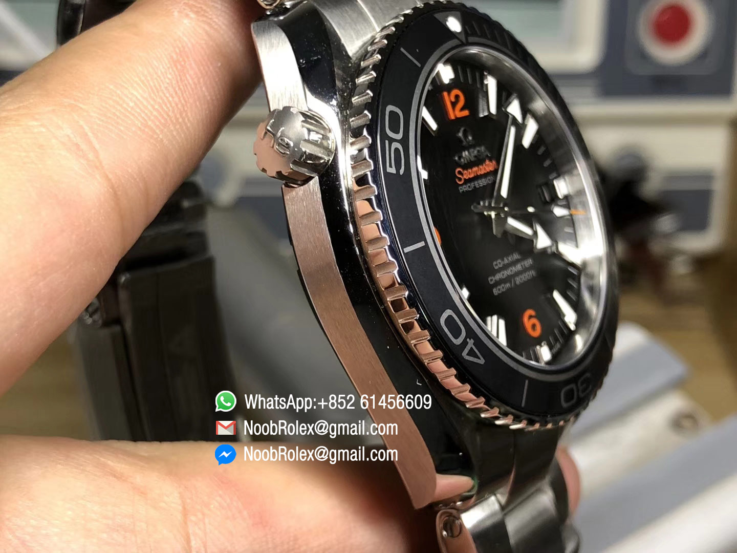 Planet Ocean Professional Ceramic Bezel 45mm 1:1 OMF Best Edition Orange Marker on SS Bracelet A8500 (Black Balance Wheel)