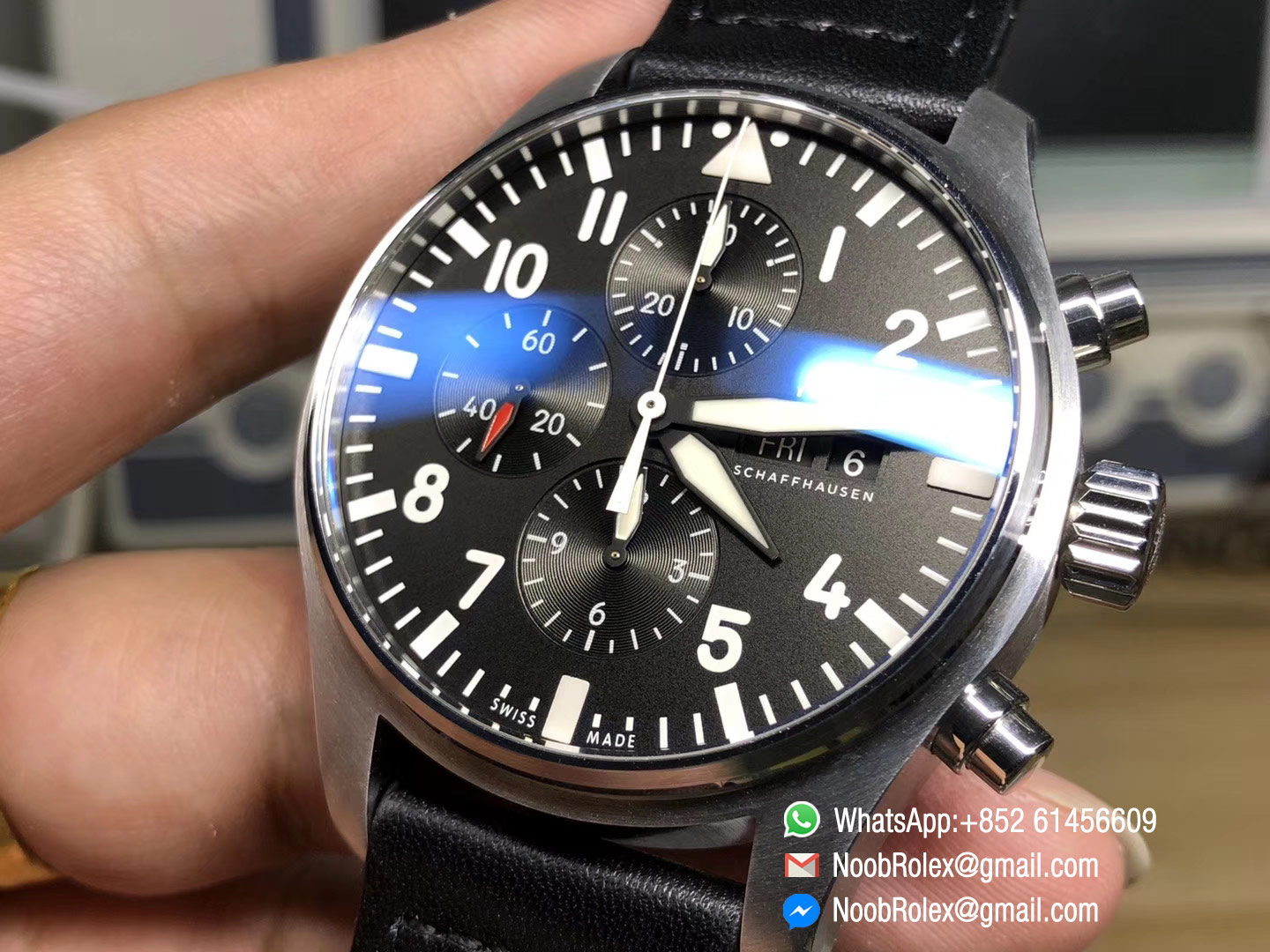 Pilot Chrono 2016 IW377709 Black Dial on Black Leather Strap A7750 ZF Top Quality