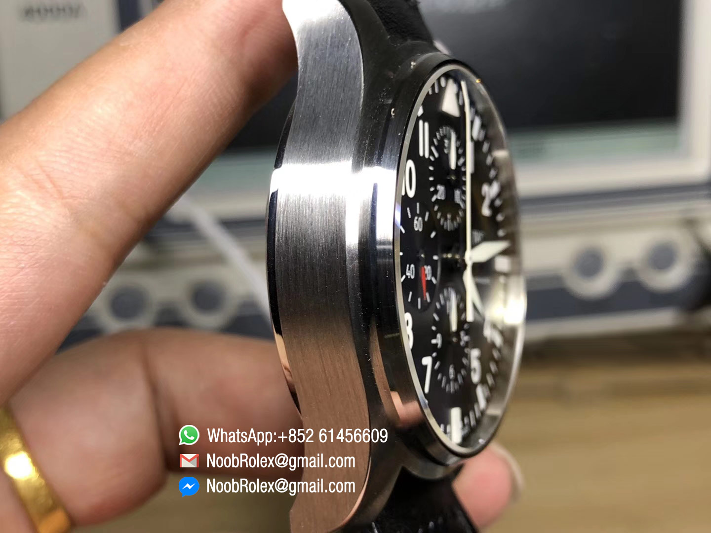 Pilot Chrono 2016 IW377709 Black Dial on Black Leather Strap A7750 ZF Top Quality