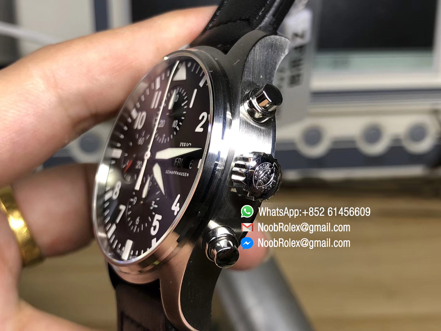 Pilot Chrono 2016 IW377709 Black Dial on Black Leather Strap A7750 ZF Top Quality