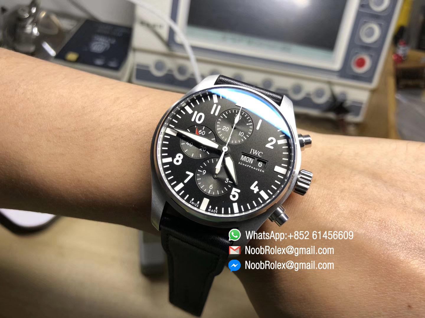 Pilot Chrono 2016 IW377709 Black Dial on Black Leather Strap A7750 ZF Top Quality