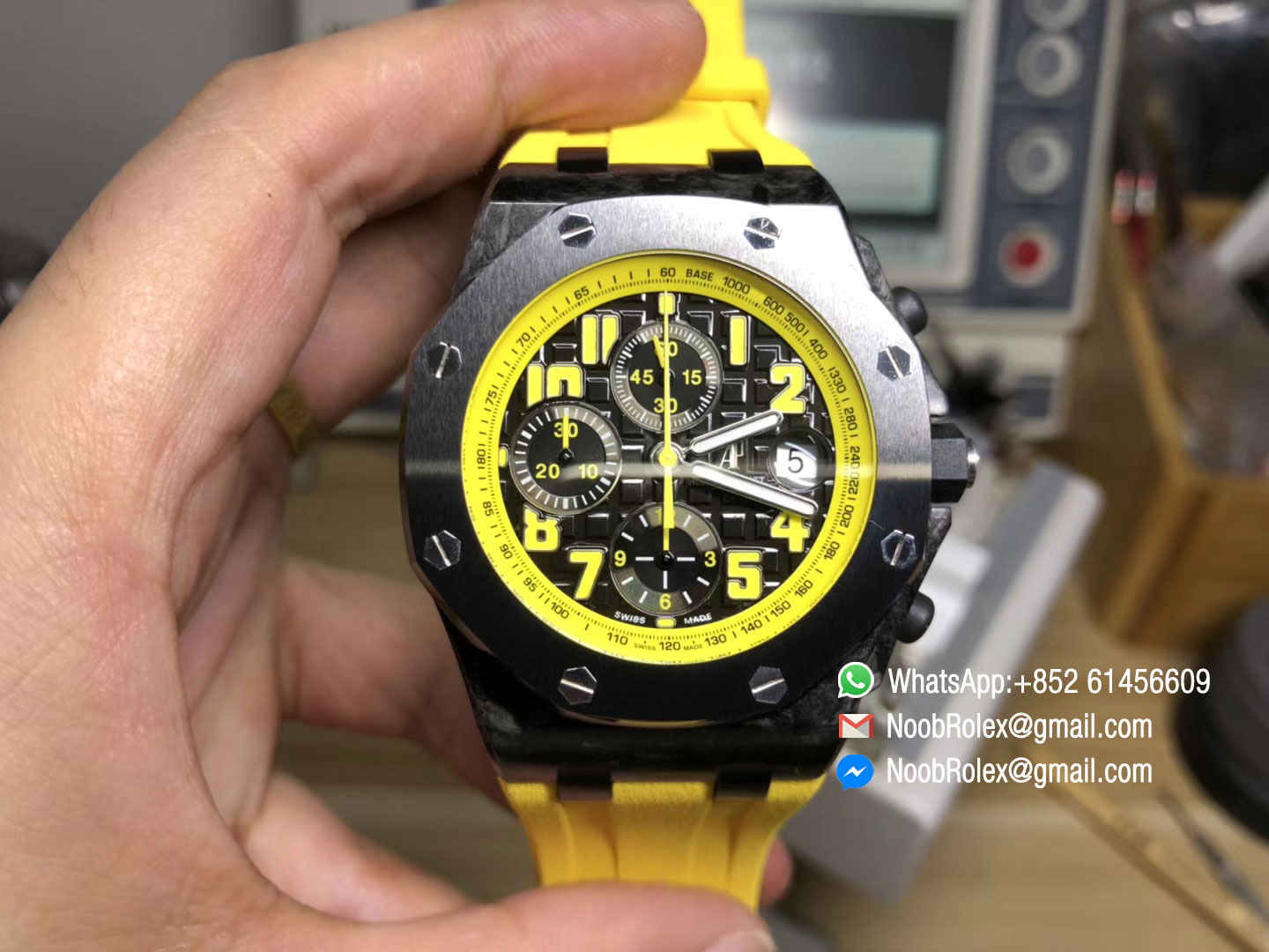AP Royal Oak Offshore Watch 26176 Bumble Bee Forged Carbon Yellow Rubber Strap A7750 JF Best Quality Version Clock