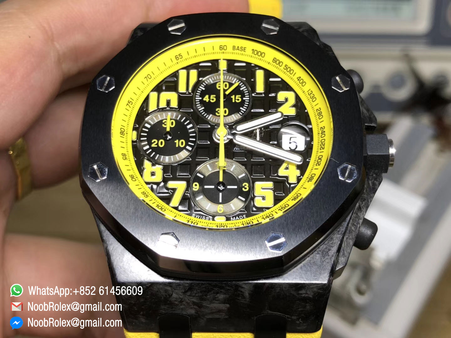 AP Royal Oak Offshore Watch 26176 Bumble Bee Forged Carbon Yellow Rubber Strap A7750 JF Best Quality Version Clock