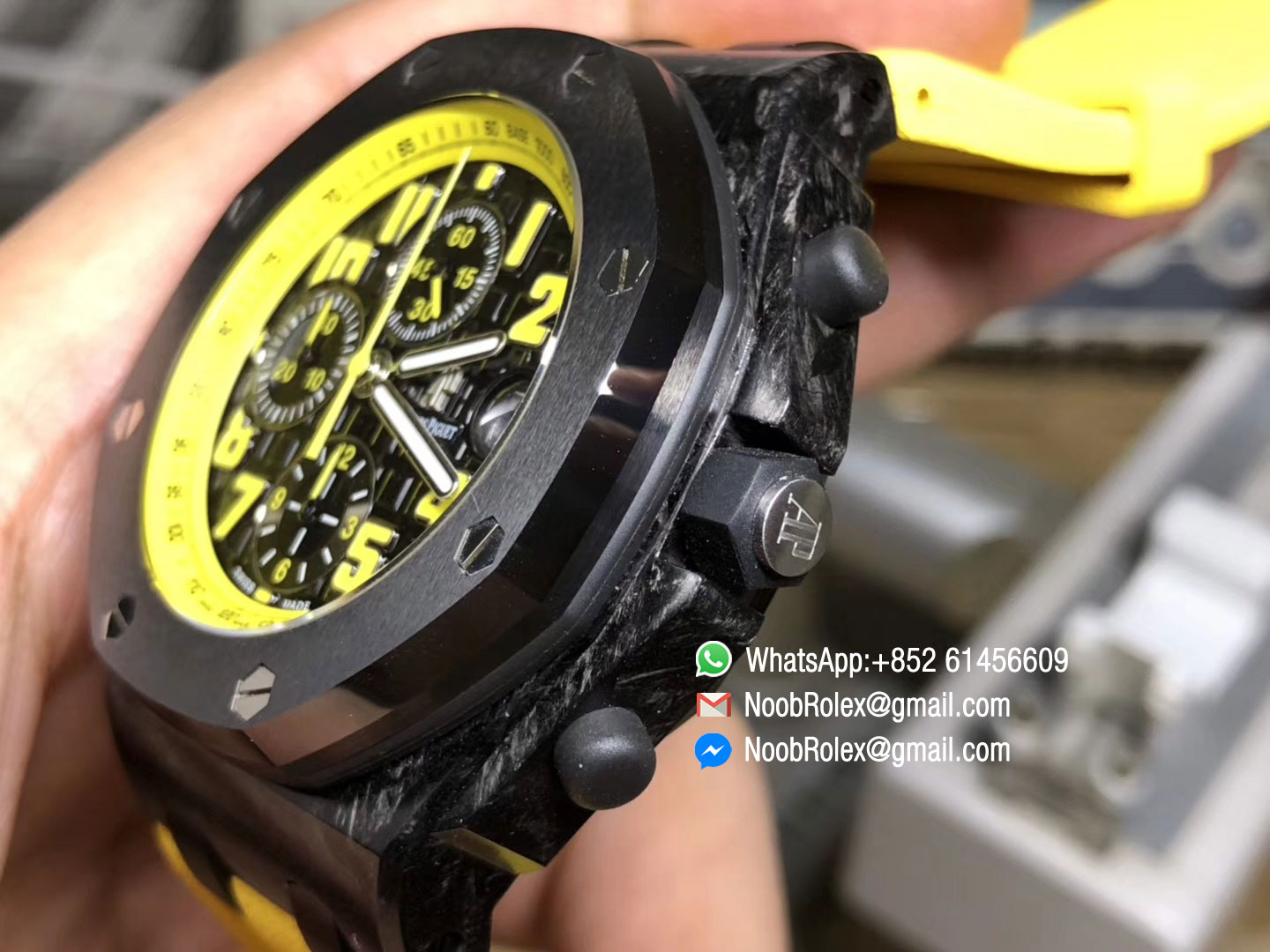 AP Royal Oak Offshore Watch 26176 Bumble Bee Forged Carbon Yellow Rubber Strap A7750 JF Best Quality Version Clock