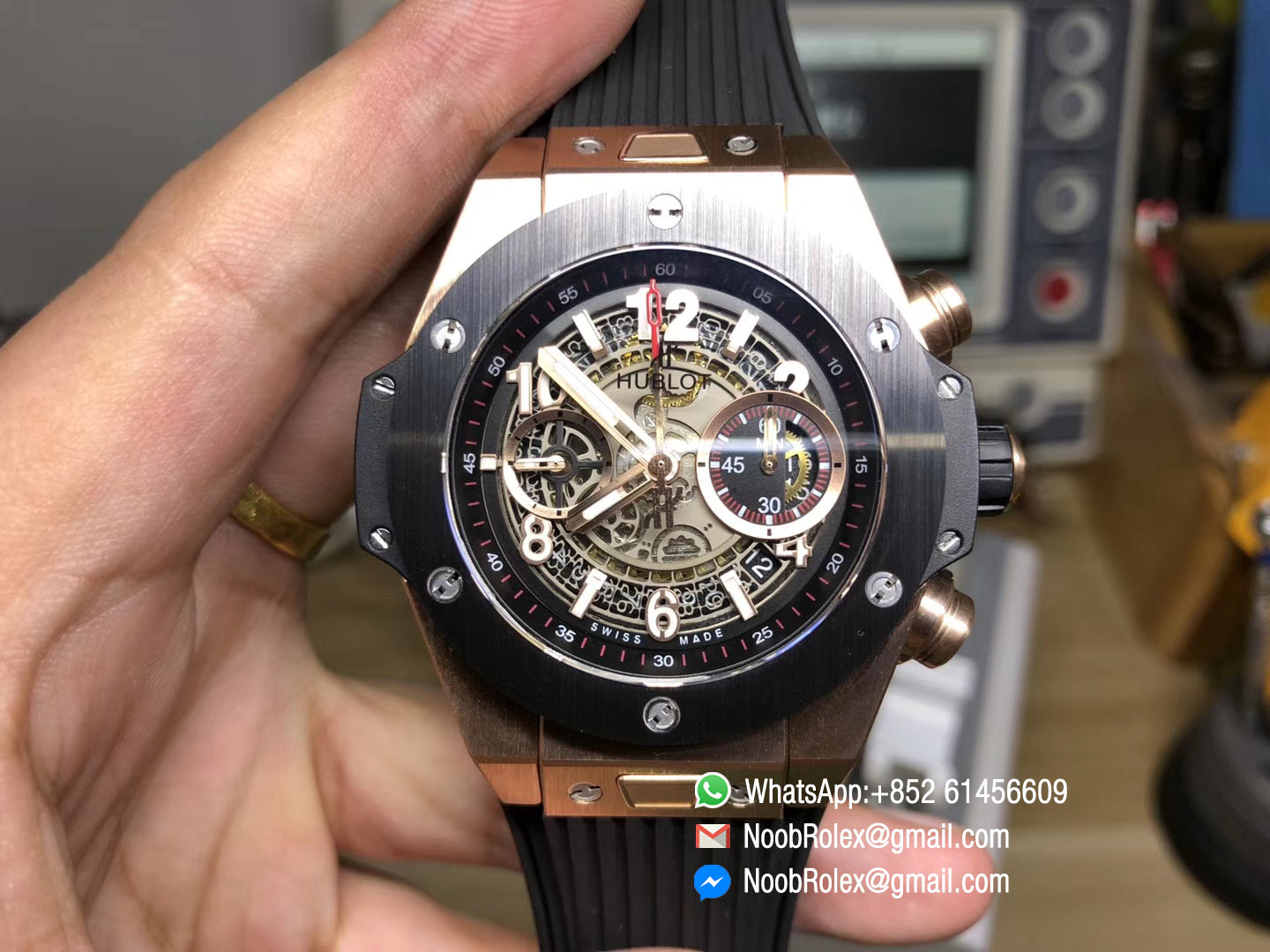 Hublot Big Bang Unico 45mm Watch 411.OM.1180.RX 18K Rose Gold Case with A7750 Chronograph AB Factory 1:1 Best Edition on Black Rubber Strap A.HUB1241