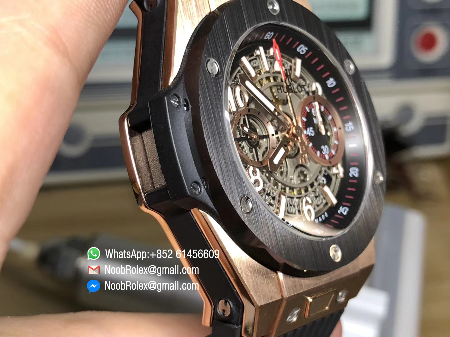 Hublot Big Bang Unico 45mm Watch 411.OM.1180.RX 18K Rose Gold Case with A7750 Chronograph AB Factory 1:1 Best Edition on Black Rubber Strap A.HUB1241