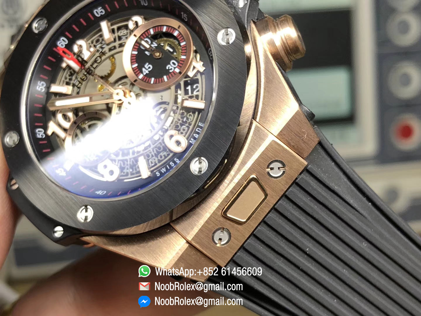 Hublot Big Bang Unico 45mm Watch 411.OM.1180.RX 18K Rose Gold Case with A7750 Chronograph AB Factory 1:1 Best Edition on Black Rubber Strap A.HUB1241