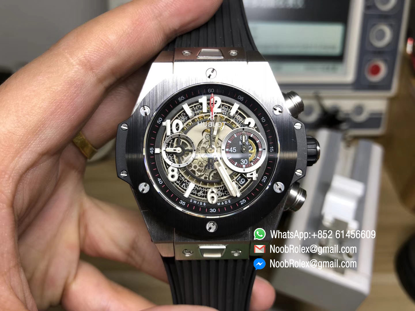 Hublot Big Bang Unico 45mm Watch 411.NM.1170.RX Stainless Steel Case Brushed Titanium Ceramic Chronograph AB Factory 1:1 Best Edition on Black Rubber Strap A.HUB1241