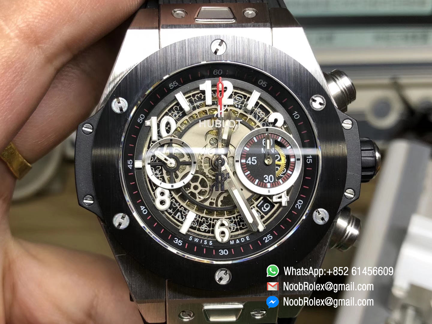 Hublot Big Bang Unico 45mm Watch 411.NM.1170.RX Stainless Steel Case Brushed Titanium Ceramic Chronograph AB Factory 1:1 Best Edition on Black Rubber Strap A.HUB1241