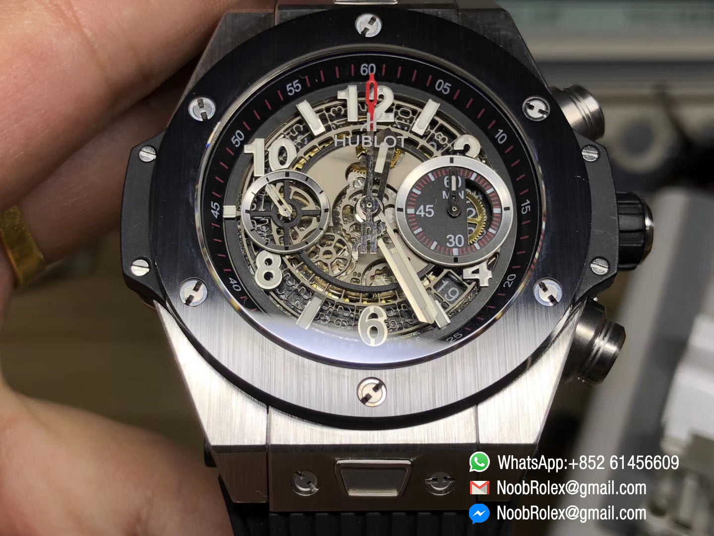 Hublot Big Bang Unico 45mm Watch 411.NM.1170.RX Stainless Steel Case Brushed Titanium Ceramic Chronograph AB Factory 1:1 Best Edition on Black Rubber Strap A.HUB1241